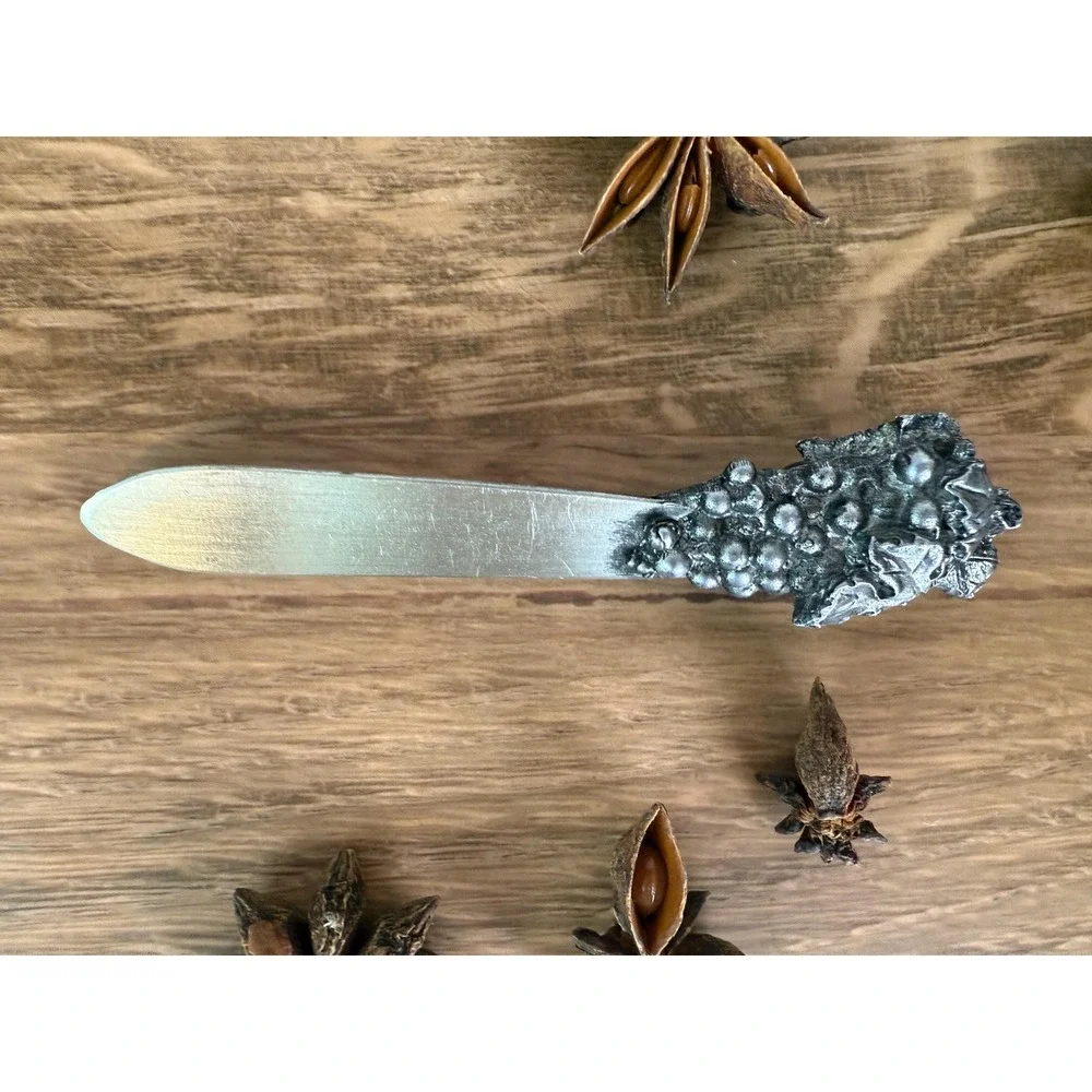 Vintage Metzke Pewter Cheese Spreader and Fork‎ Set, Grape Motif